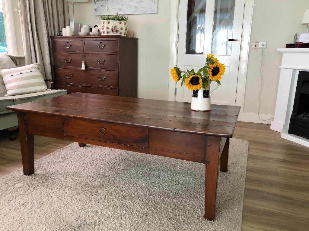 Salontafel kersenhout - brocante, Ophalen, Gebruikt, 50 tot 100 cm, Kersenhout
