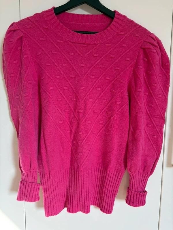 Roze Gebreide Trui Pofmouwen bobble Knit Fuchsia S, Haveone, Ophalen of Verzenden, Zo goed als nieuw, Roze