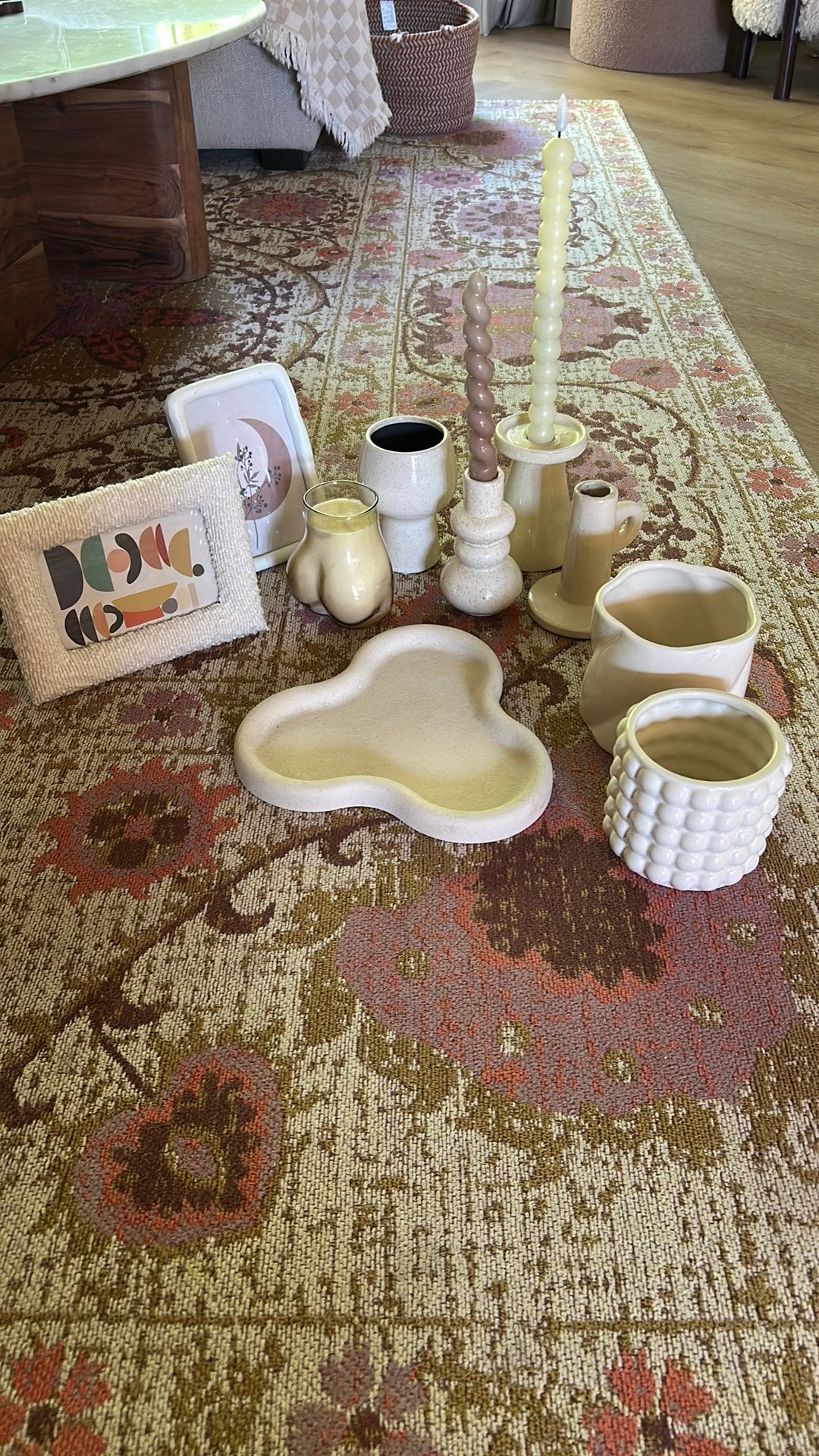 Diverse decoratie: Kandelaars, dienblad en fotolijstjes, Ophalen, Zo goed als nieuw, HEMA, Crème