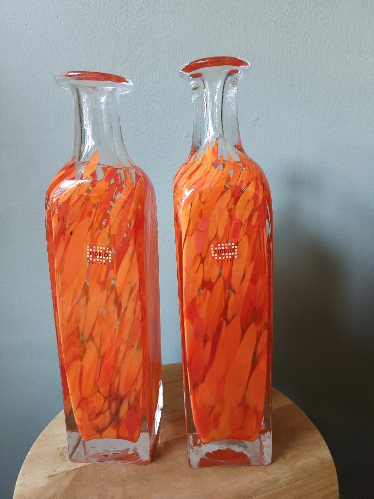2 Fidrio Holland glazen vazen, oranje 34 cm hoog, Huis en Inrichting, 34 cm, Nieuw, Oranje, Ophalen of Verzenden