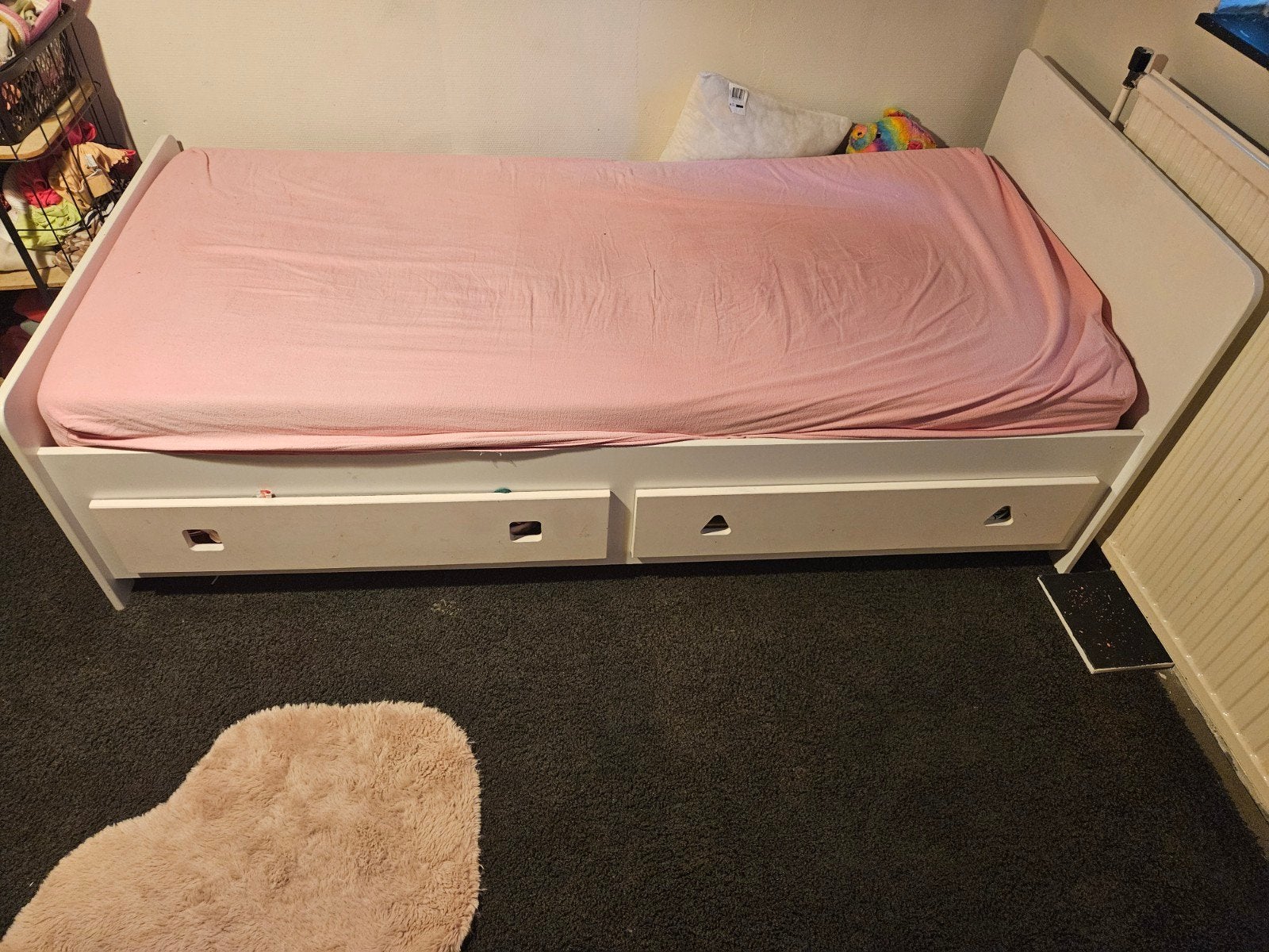 Wit eenpersoonsbed met opberglades, Ophalen, Gebruikt, 90 cm, Eenpersoons