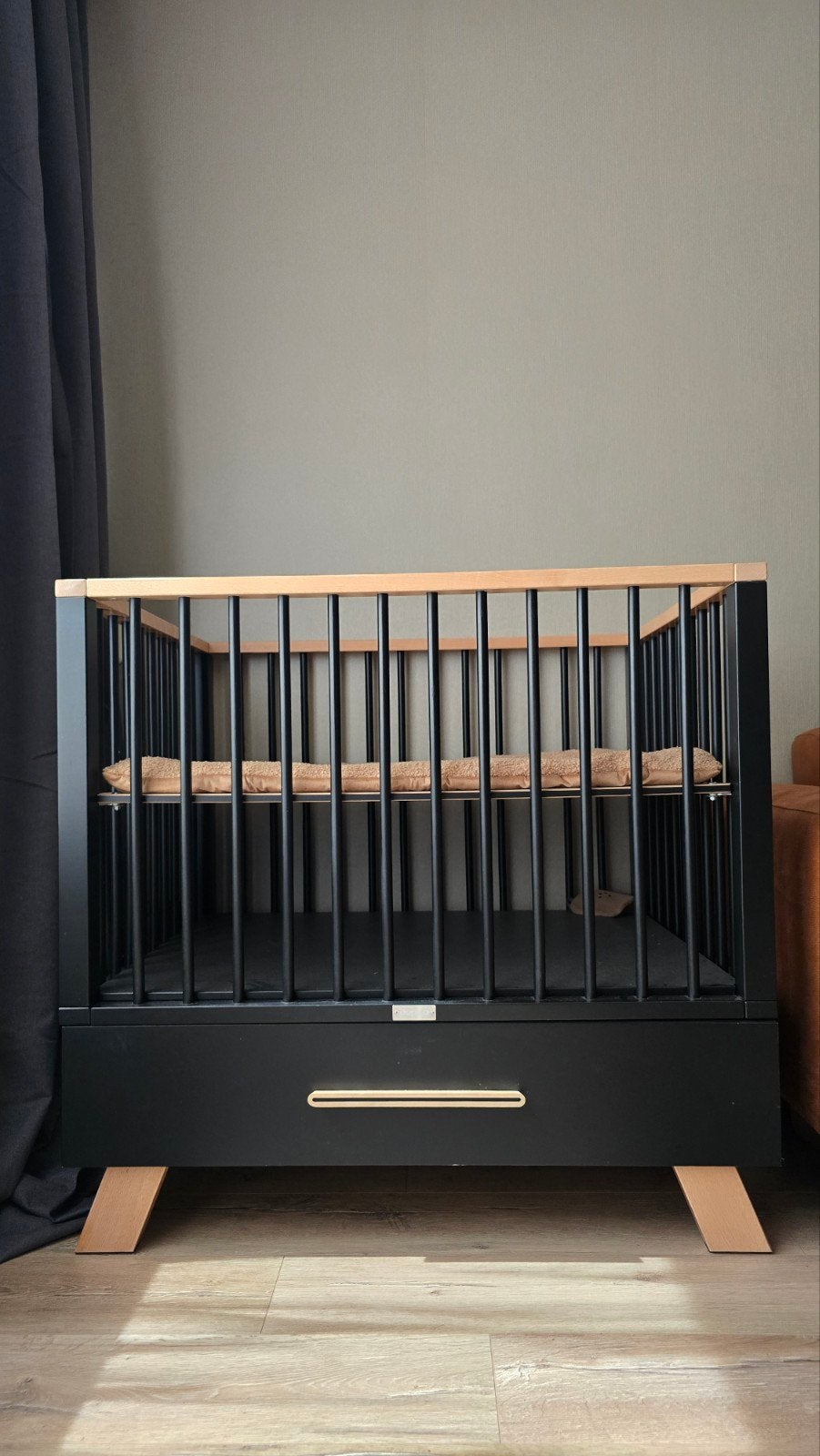 Bopita Box met Lade - Zwart/Hout, Ophalen, Zo goed als nieuw, Rechthoekig, In hoogte verstelbaar