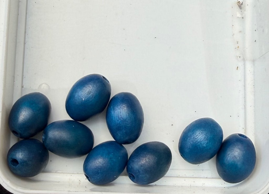 9 stuks Houten kralen ovaal blauw metallic look 25 mm, Ophalen of Verzenden, Nieuw, Kraal