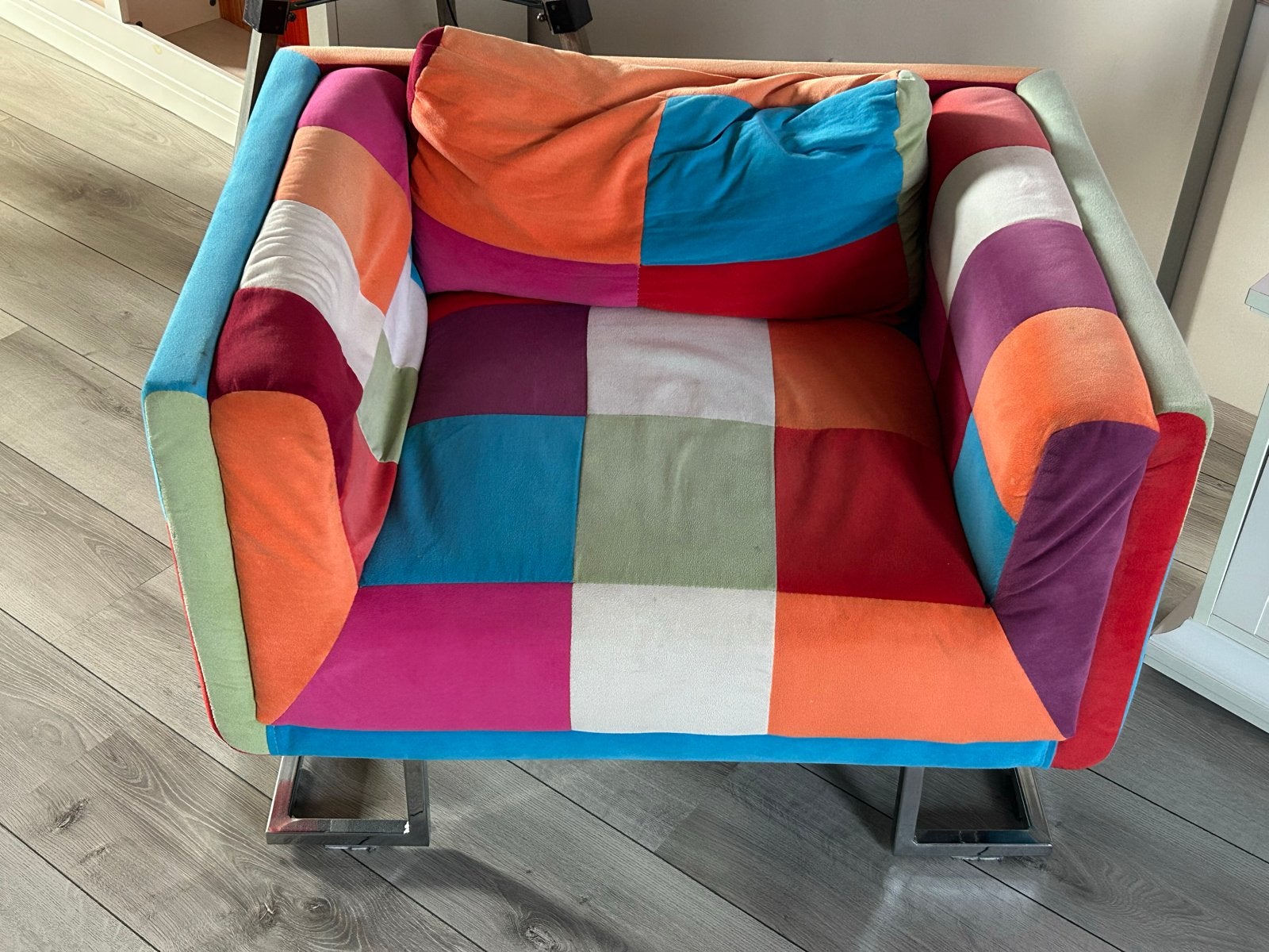 Patchwork fauteuil - Kleurrijke en comfortabele stoel, Ophalen, Gebruikt, Stof, 75 tot 100 cm