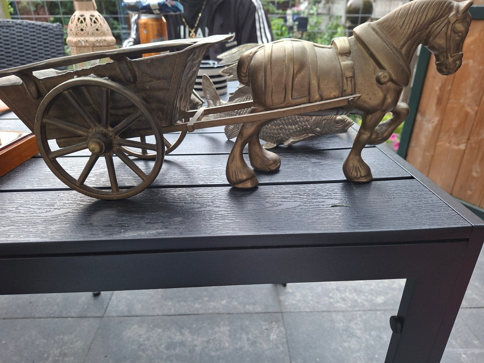 Vintage messing paard met kar decoratie, Ophalen