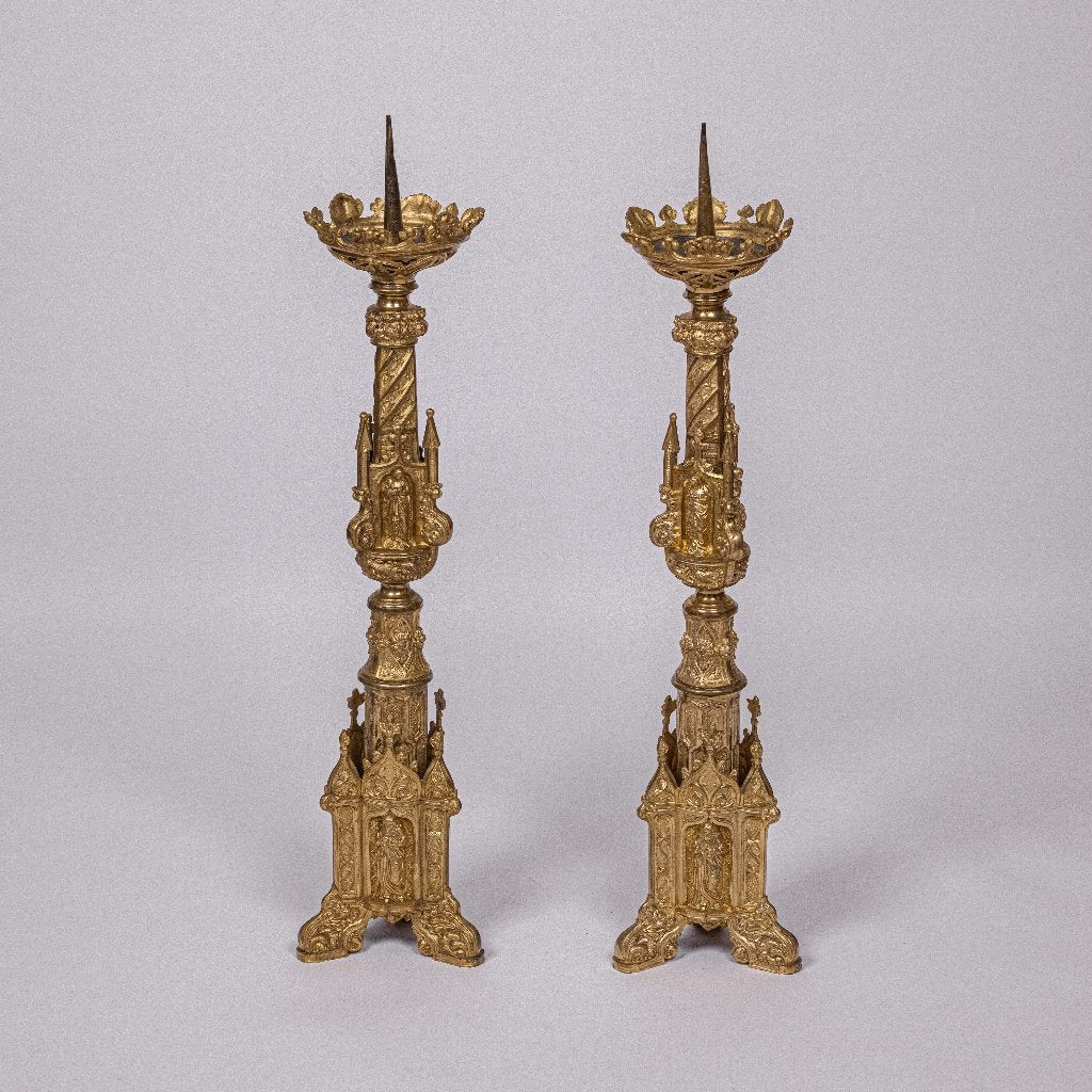 Set bronzen kandelaren, 19e-eeuw, Ophalen of Verzenden, Koper of Brons