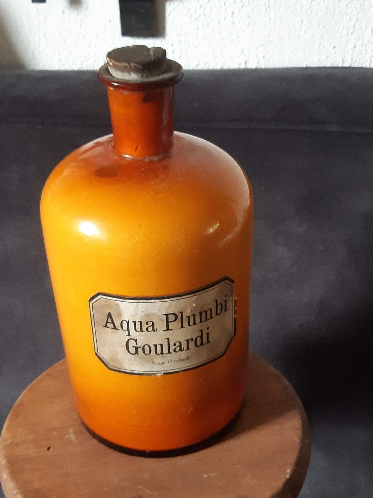 Oude apothekersfles +kurk,sleets, stoer brocante oud etiket, Ophalen of Verzenden