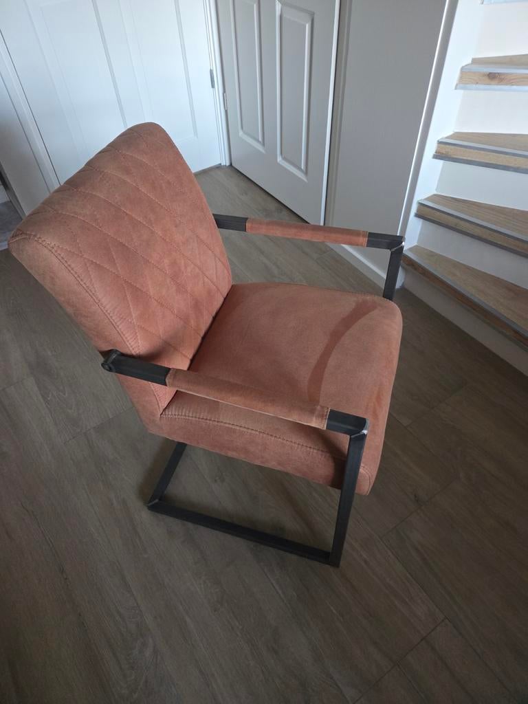 Set van 6 cognac eetkamerstoelen - Zo goed als nieuw, Huis en Inrichting, Stoelen, Ophalen, Bruin, Zo goed als nieuw, Stof
