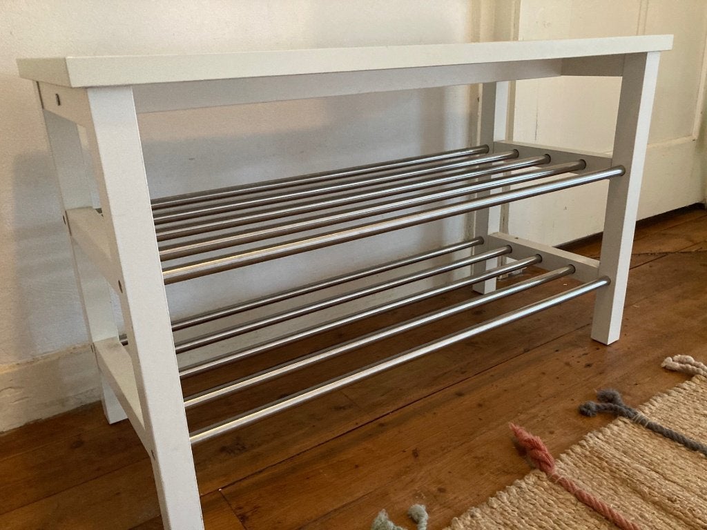 IKEA TJUSIG Schoenenrek met Bankje (Wit / RVS), Ophalen, Gebruikt