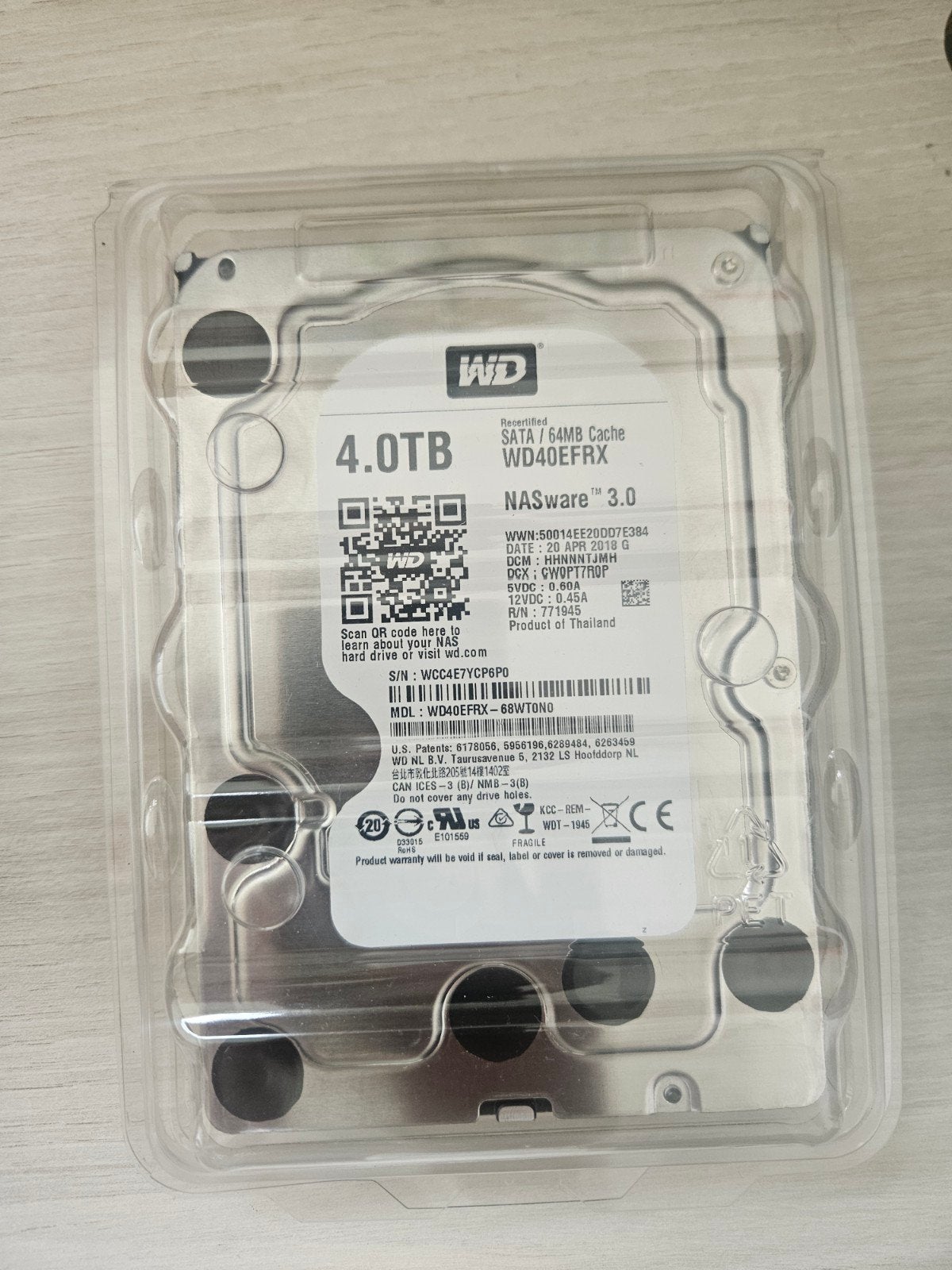 Western Digital Red-4TB-NAS-HDD & Plastic ESD Clamshell Case, Computers en Software, Harde schijven, Ophalen, Intern, Western Digital