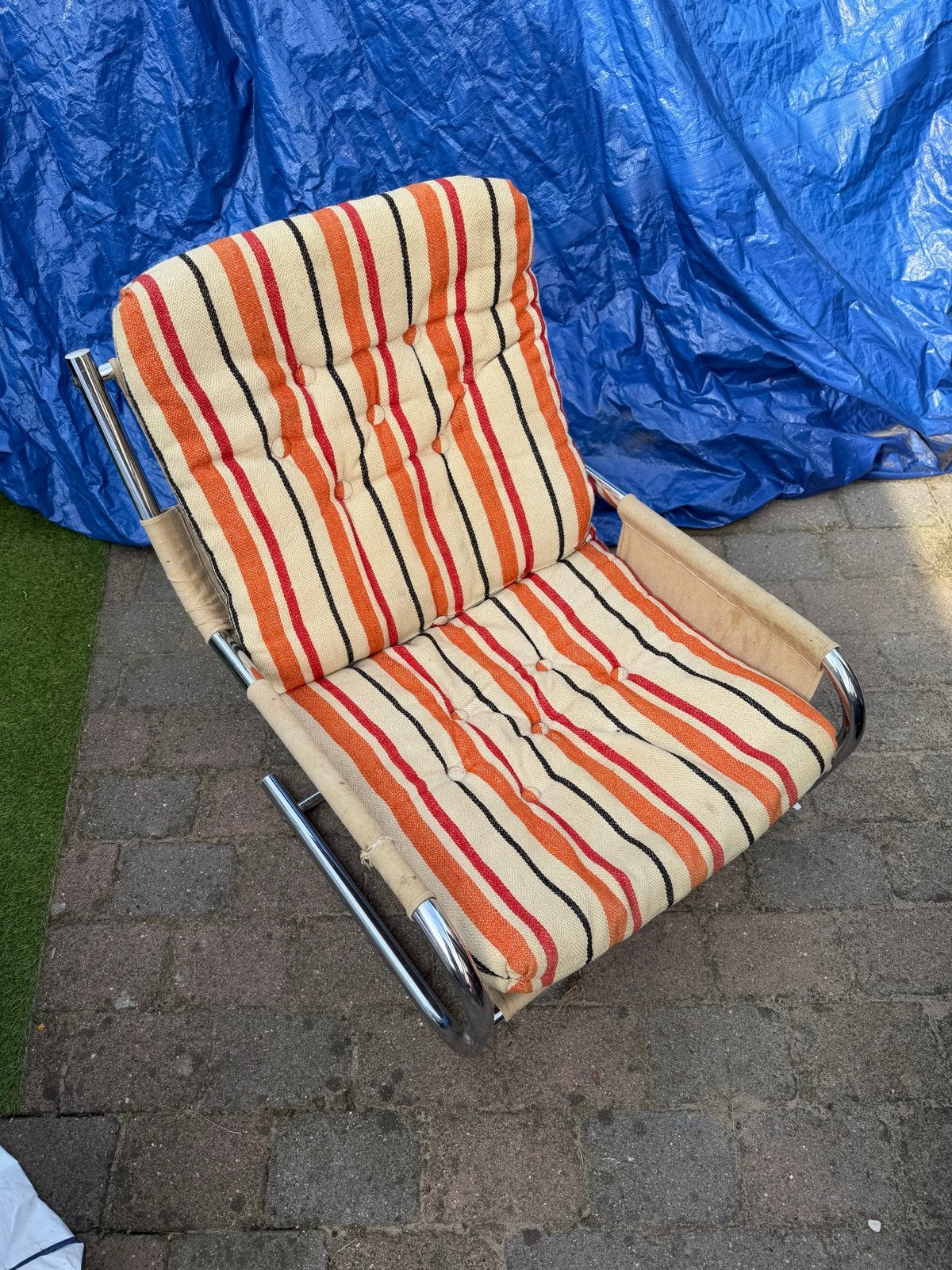 Vintage jaren 70 fauteuil – chromen buisframe – retro design, Huis en Inrichting, Ophalen, Gebruikt, 70s, Stof