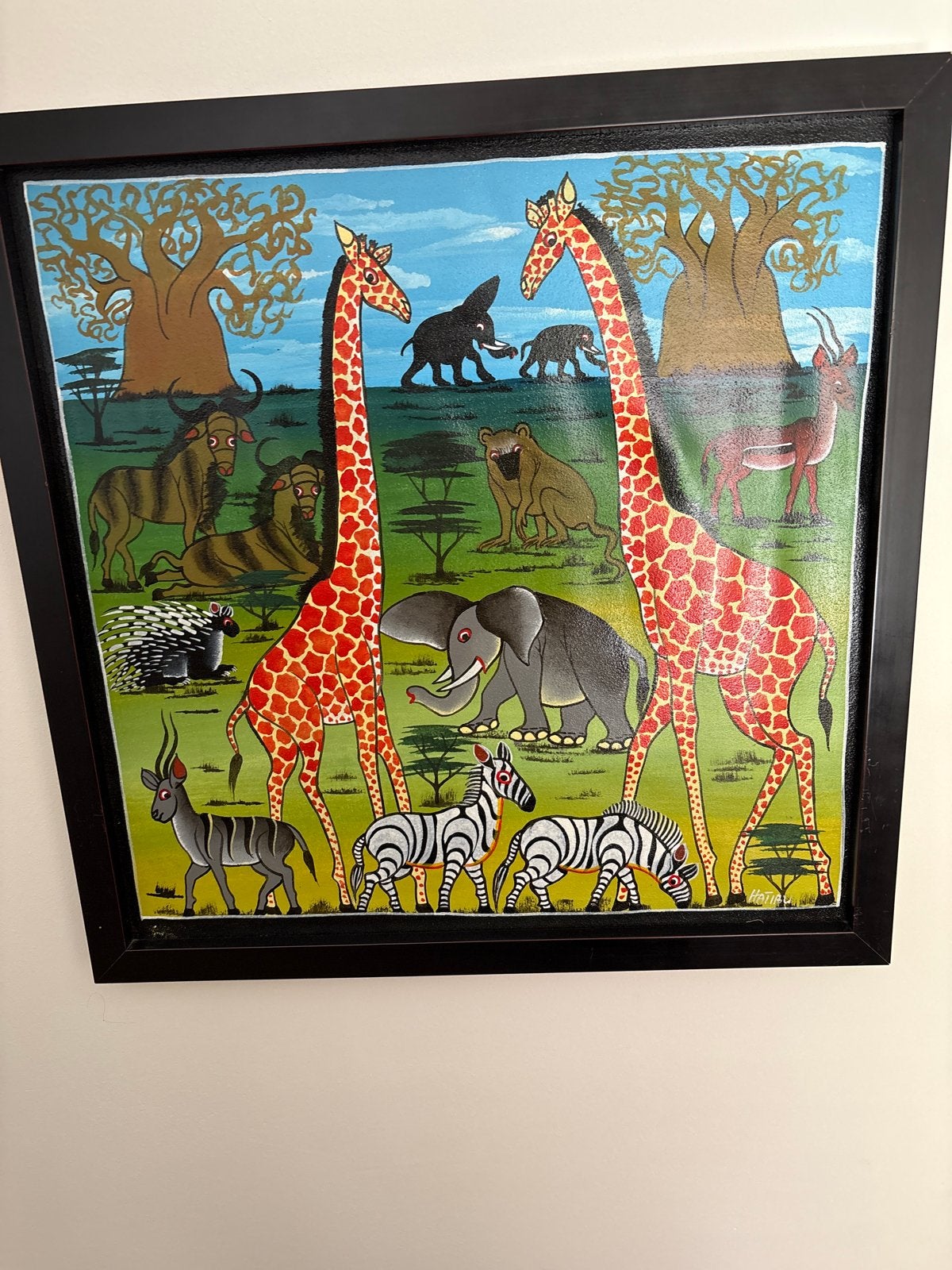 Tinga Tinga Schilderij 'Safari' gesigneerd door Hatibu, Ophalen