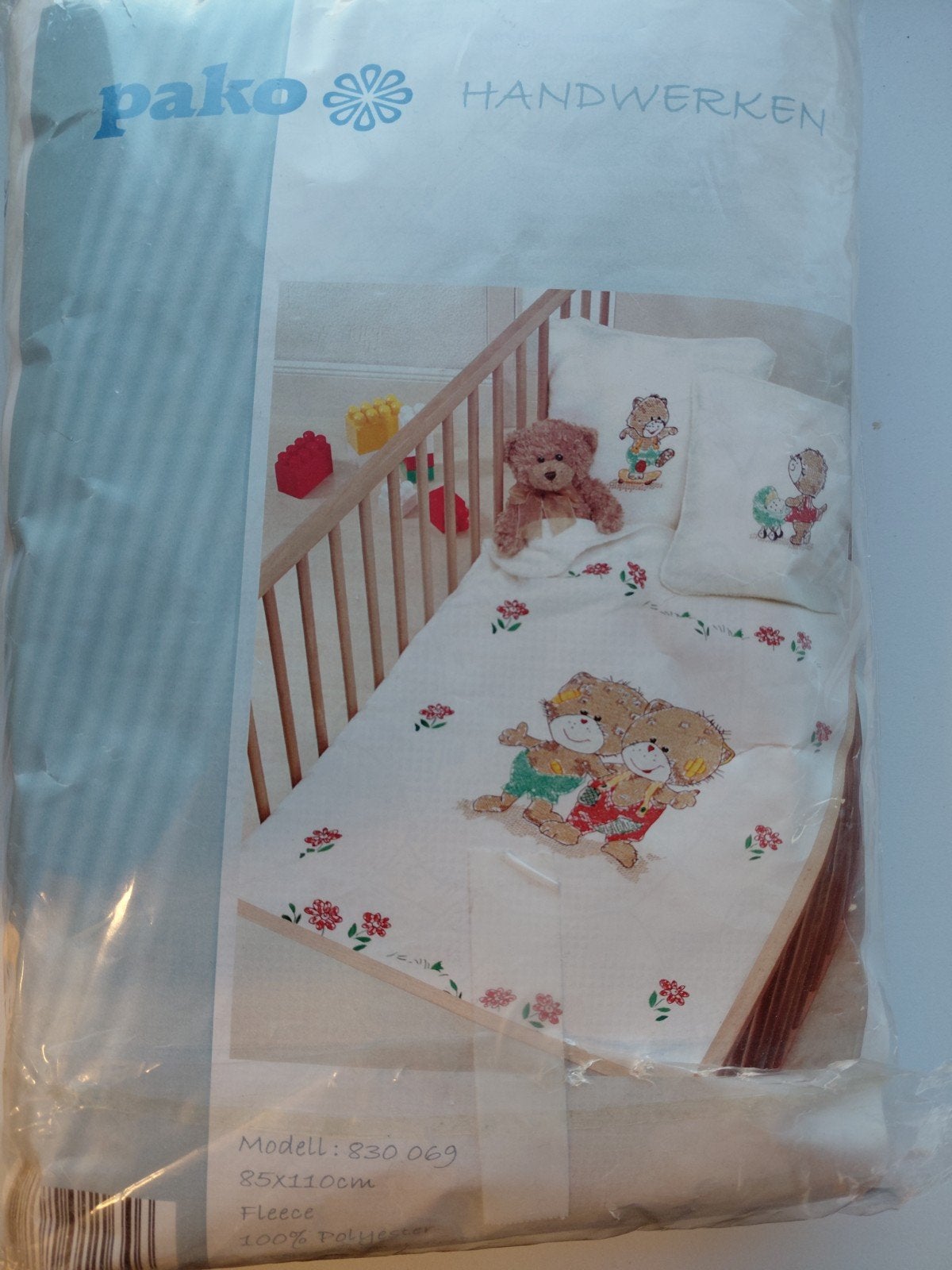 Pako Handwerken Vorgezeichnet Baby Dekbedovertrek Teddyberen, Kinderen en Baby's, Overige merken, Jongetje of Meisje, Dekbedovertrek