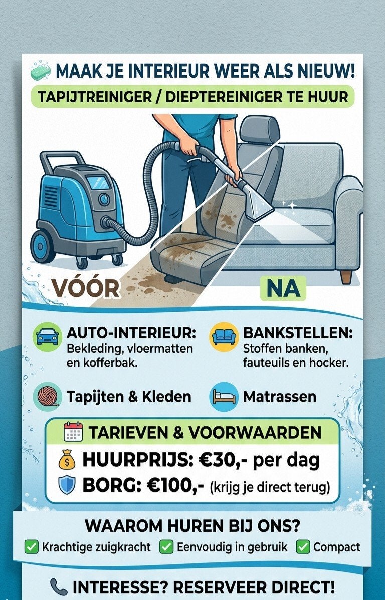Te Huur Tapijtreiniger voor Auto, Tapijt, Bankstel, Ophalen, Nieuw, Waterstofzuiger