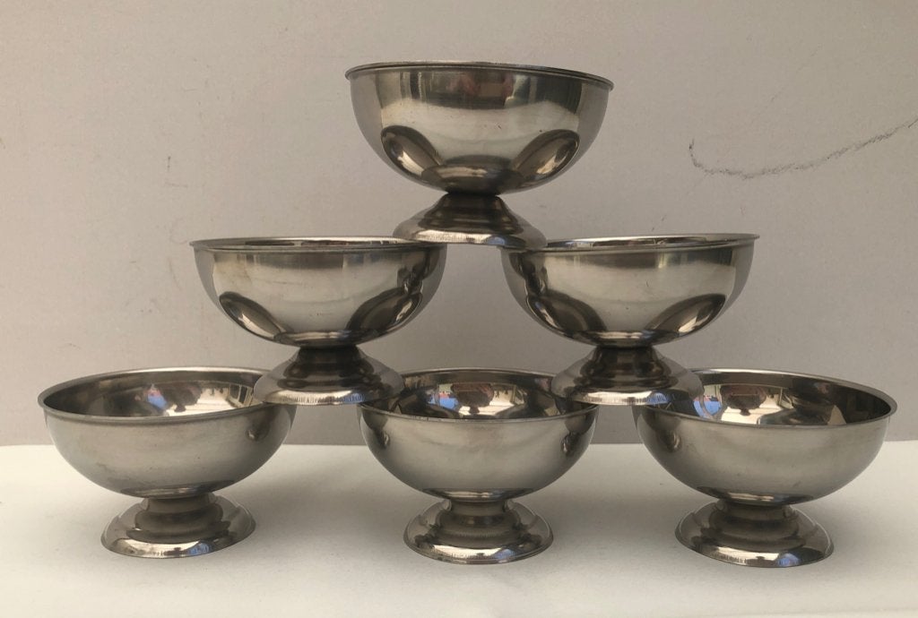 6 Vintage  Inox ( rvs)  IJs - coupes - Dessert, Ophalen of Verzenden, Metaal, Overige stijlen, Kom(men)