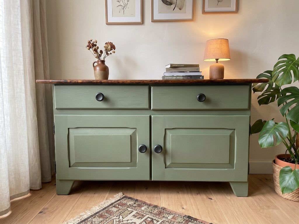 Landelijk TV-meubel / laag dressoir hout (125 cm), Eikenhout, Ophalen of Verzenden, Zo goed als nieuw, 25 tot 50 cm