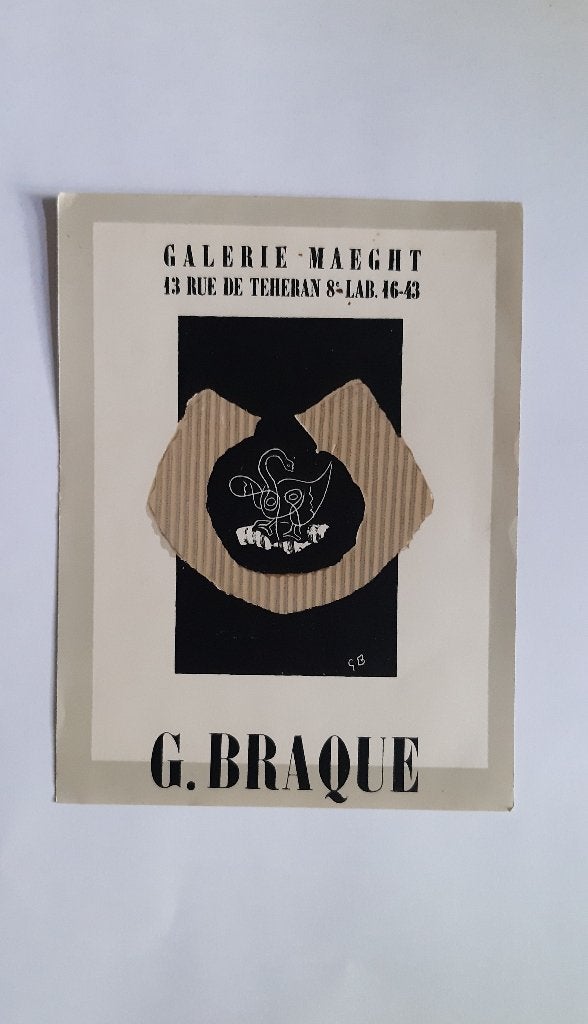 G.Braque, lithografische uitnodiging,1946 Galerie De Maeght, G.Braque, Verzenden, Zo goed als nieuw, Schilder- en Tekenkunst