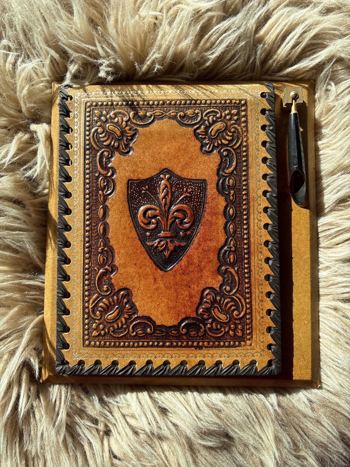 "Vintage notitieblokhouder Florentijns leer",, Antiek en Kunst, Ophalen of Verzenden