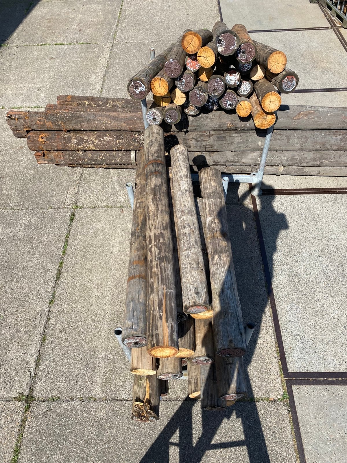 Hardhouten ronde palen, Doe-het-zelf en Verbouw, Hout en Planken, Ophalen of Verzenden, Zo goed als nieuw, 50 mm of meer, Balk