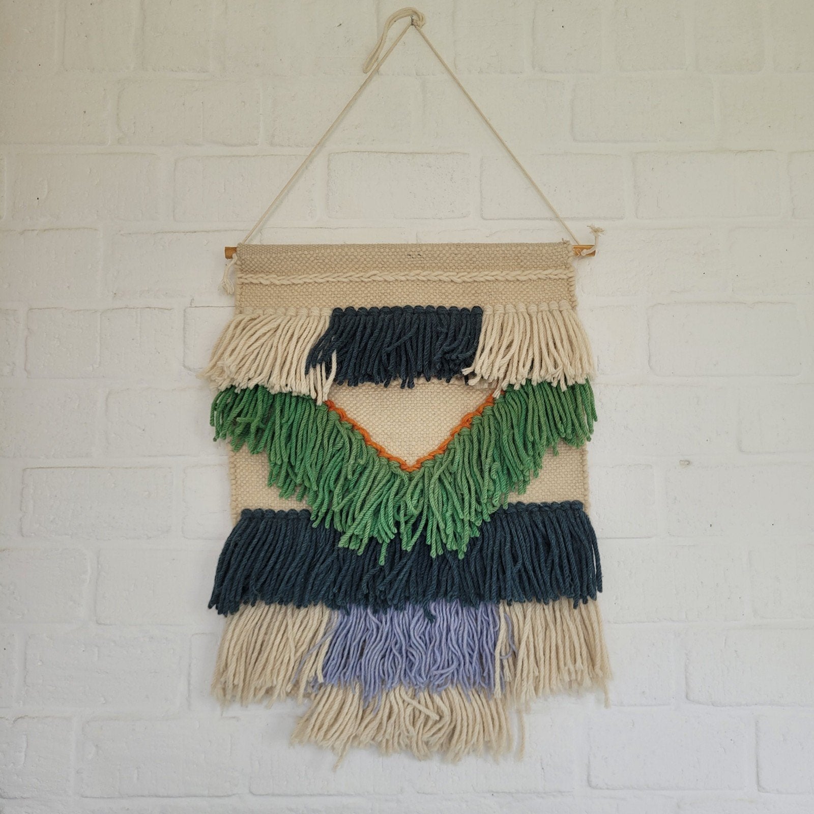 Macrame wandkleed jute 95% wol boho 50x77 cm blauw groen, Huis en Inrichting, Textiel, Ophalen of Verzenden, Zo goed als nieuw