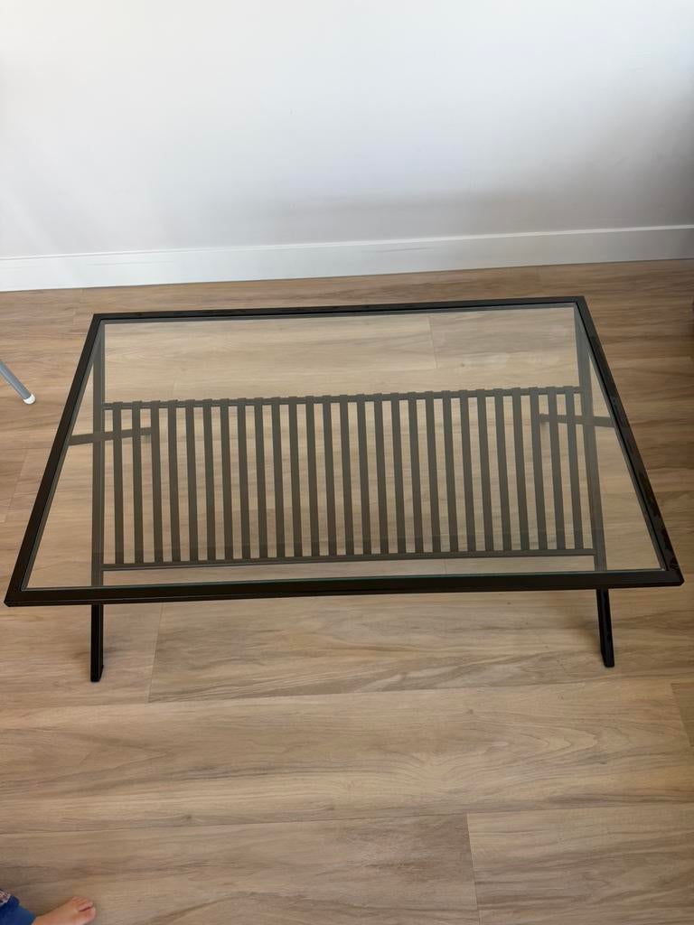 Zwarte salontafel glas mordern industrieel HACO, Huis en Inrichting, Tafels | Salontafels, Ophalen, 100 tot 150 cm, 50 tot 100 cm