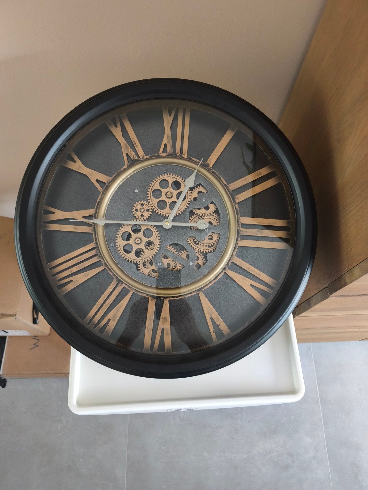 Industriële Wandklok met Draaiend Binnenwerk - Ø 50cm, Huis en Inrichting, Ophalen
