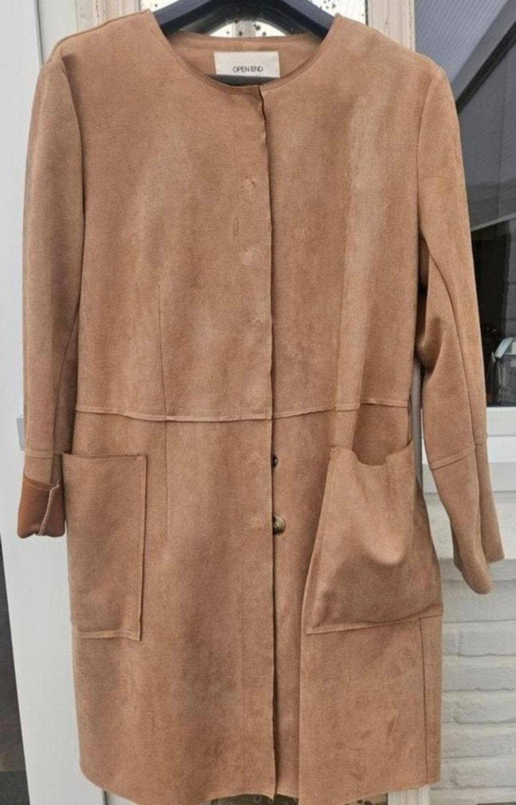 Open End suède look jas., Verzenden, Beige, Zo goed als nieuw, Maat 42/44 (L)