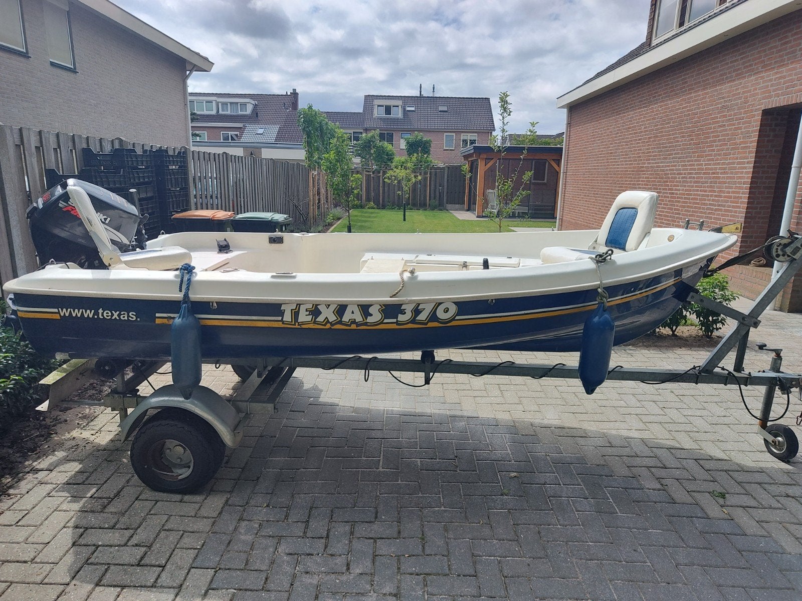 Texas 370 boot 9,9 pk Suzuki + trailer, Watersport en Boten, Overige merken, Gebruikt, Buitenboordmotor, Polyester