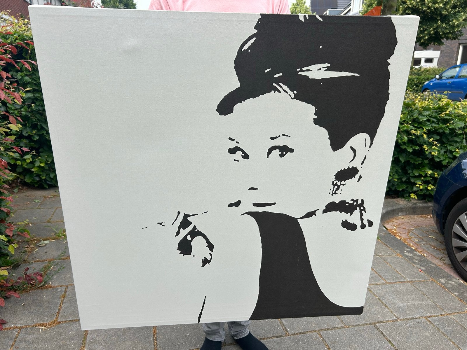 Audrey Hepburn Stijl Portret canvasdoek Zwart-Wit, Ophalen, Overige materialen, Op houten frame, Overige technieken