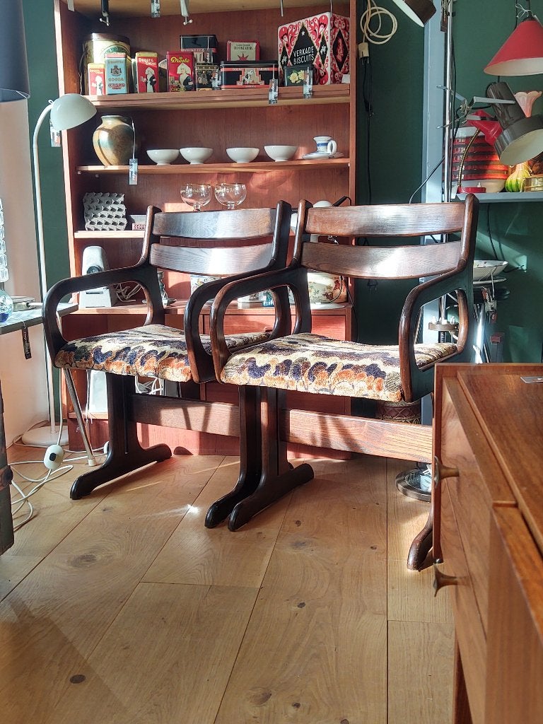 2 bijzondere vintage jaren 60-70 stoelen, Ophalen, Gebruikt, Twee, Bruin