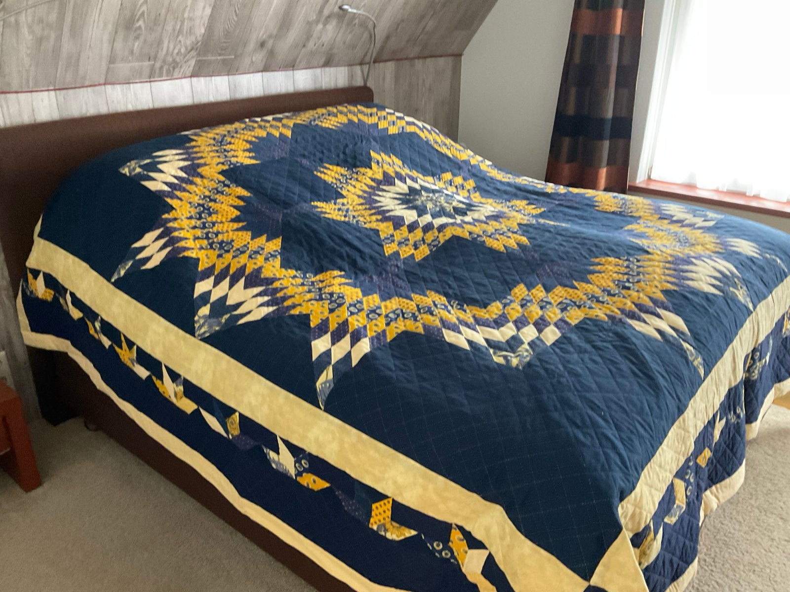 Prachtige handgemaakte  QUILT - Blauw, geel, wit, Ophalen of Verzenden