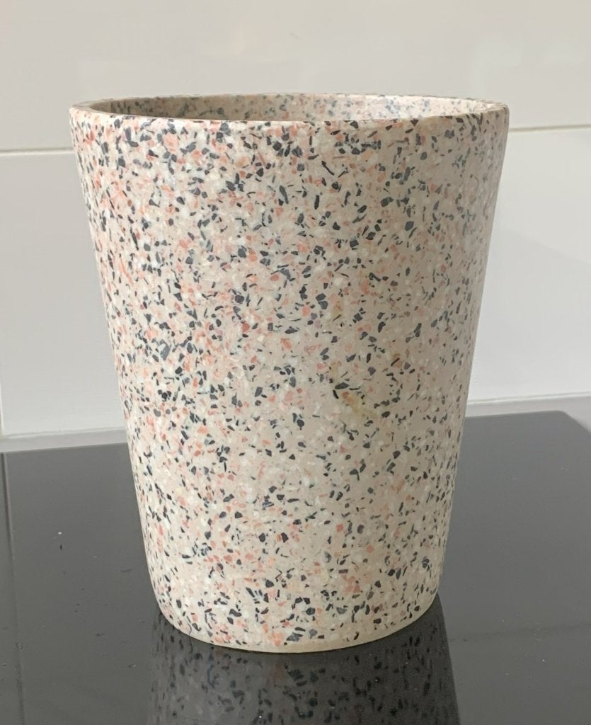 Bloempot jaren 50 vintage graniet 16 cm hoog - Retro fifties, Gebruikt, Rond, Ophalen of Verzenden, Balkon