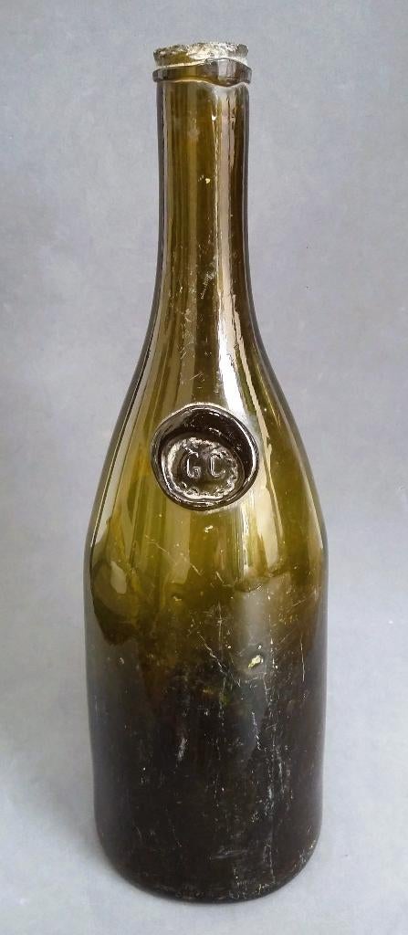 Om 1775-1800 Groene Wijnfles GLASZEGEL Wijn Fles Bodemvondst, Ophalen of Verzenden