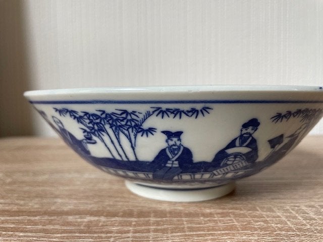 Blauw Schaaltje - Kom met mooie decoratie, Gebruikt, Porselein of Keramiek, Schaal, Rond