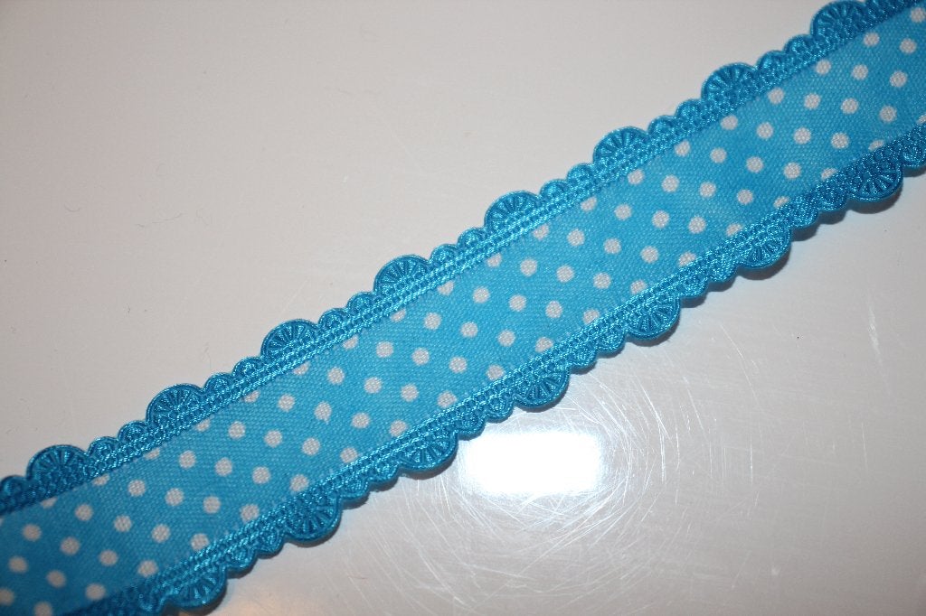 Katoen band met geschulpte zijkant - blauw/wit 25mm #3629, Ophalen of Verzenden, Nieuw, Lint, Band of Elastiek