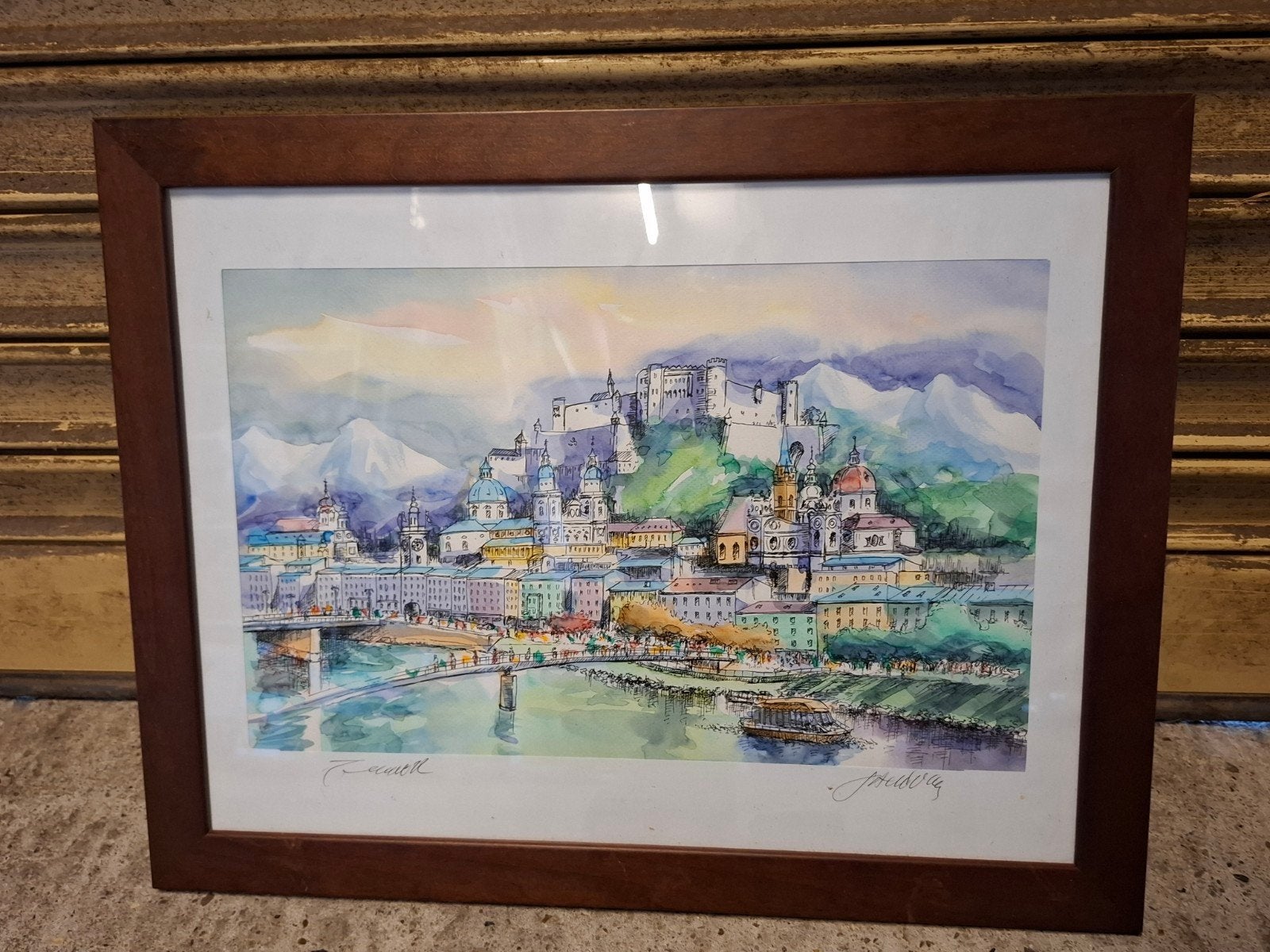 Aquarel: Prachtig tafereel aan het water, Ophalen of Verzenden