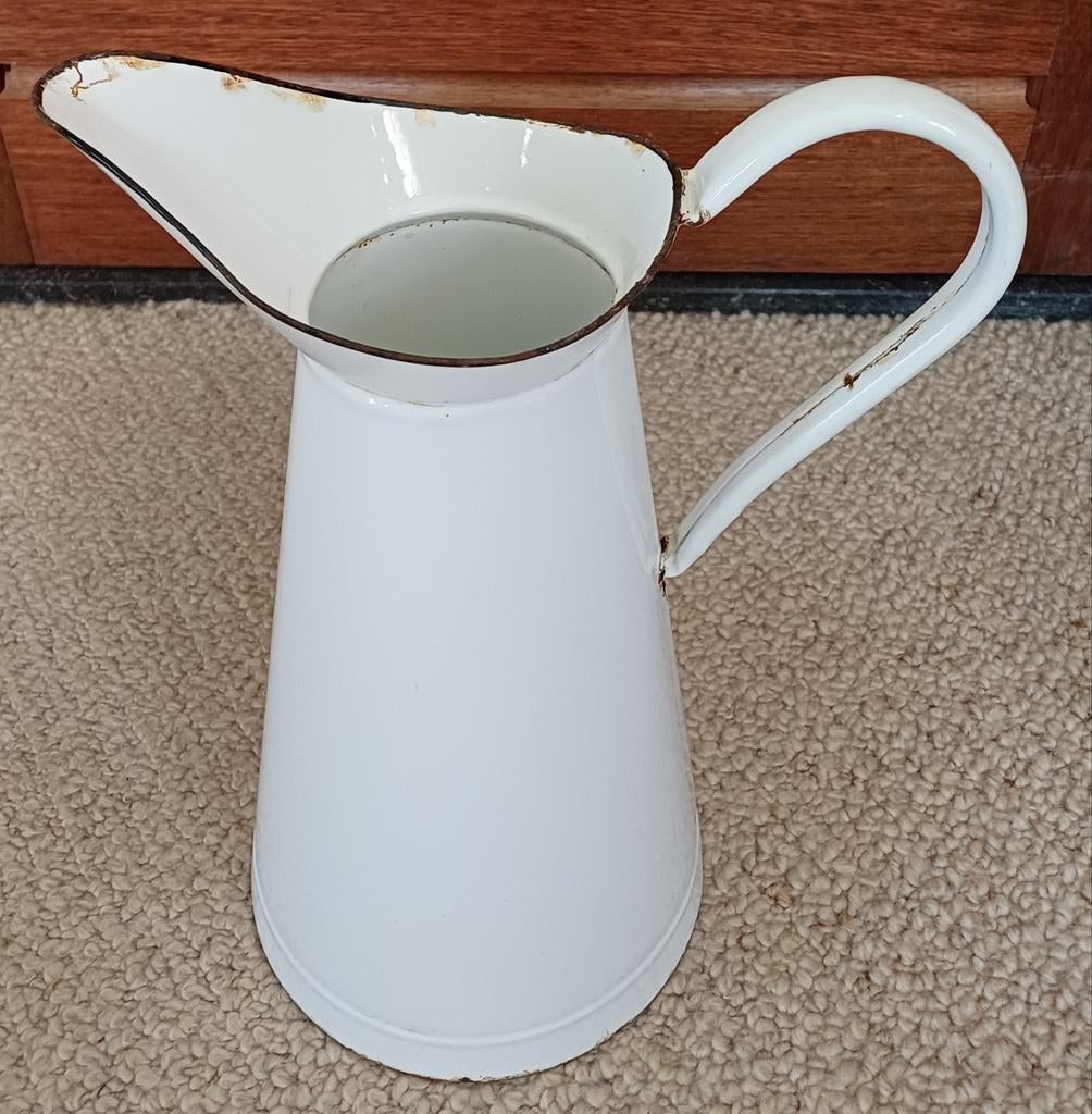 Witte emaille waterkan / gieter / vaas, Antiek en Kunst, Antiek | Emaille, Ophalen