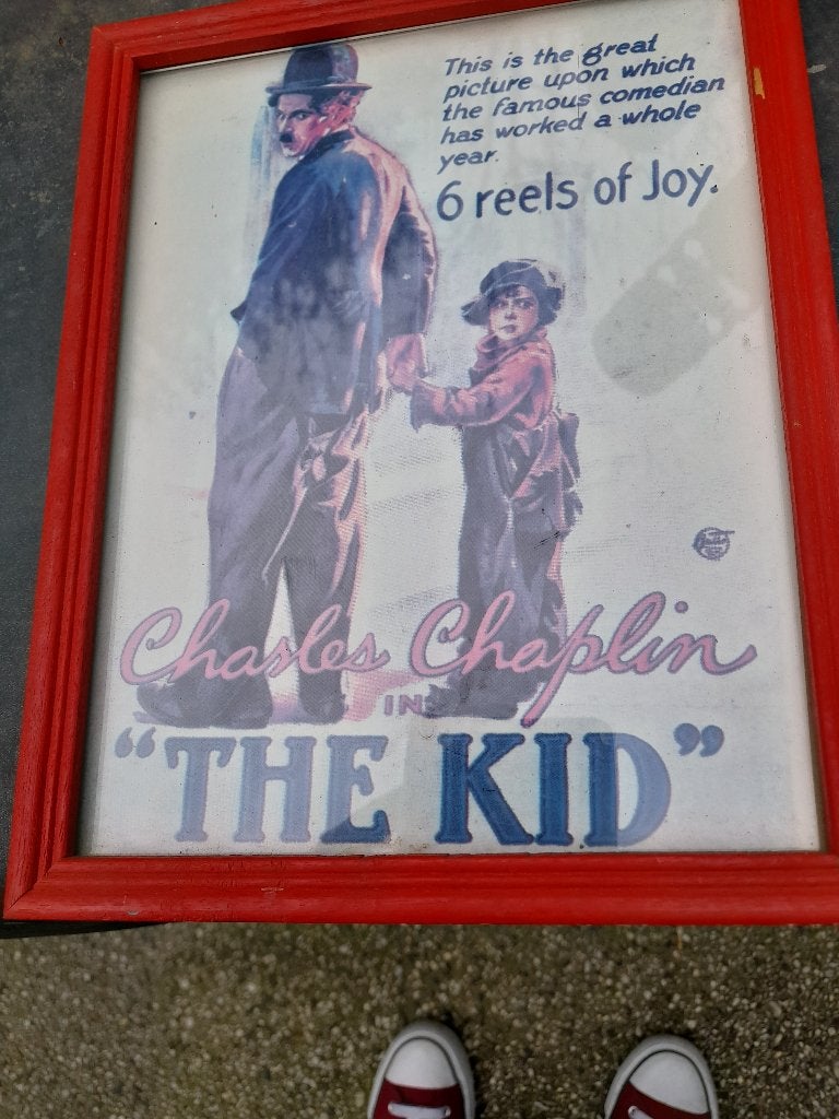 Vintage Charles Chaplin "The Kid" Filmposter in Lijst, Ophalen, Gebruikt