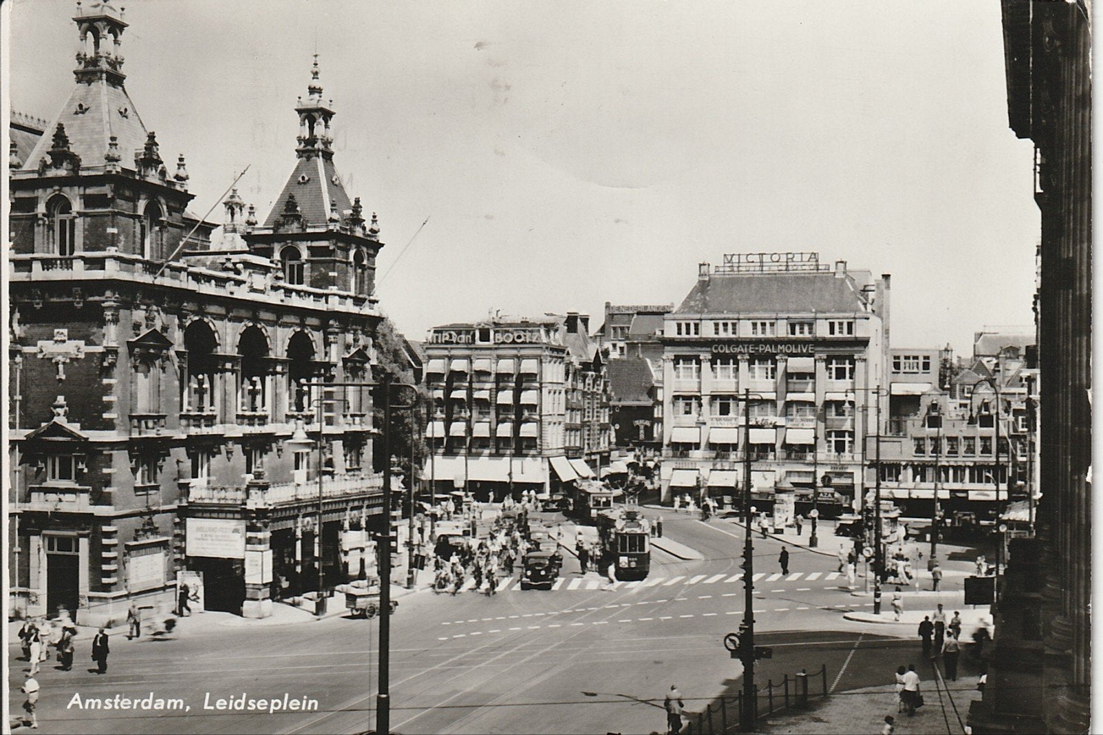 AMSTERDAM LEIDSEPLEIN GVB TRAMSTEL KLM CROSSLEY VERHEUL BUS, Ophalen of Verzenden, 1960 tot 1980, Gelopen, Noord-Holland