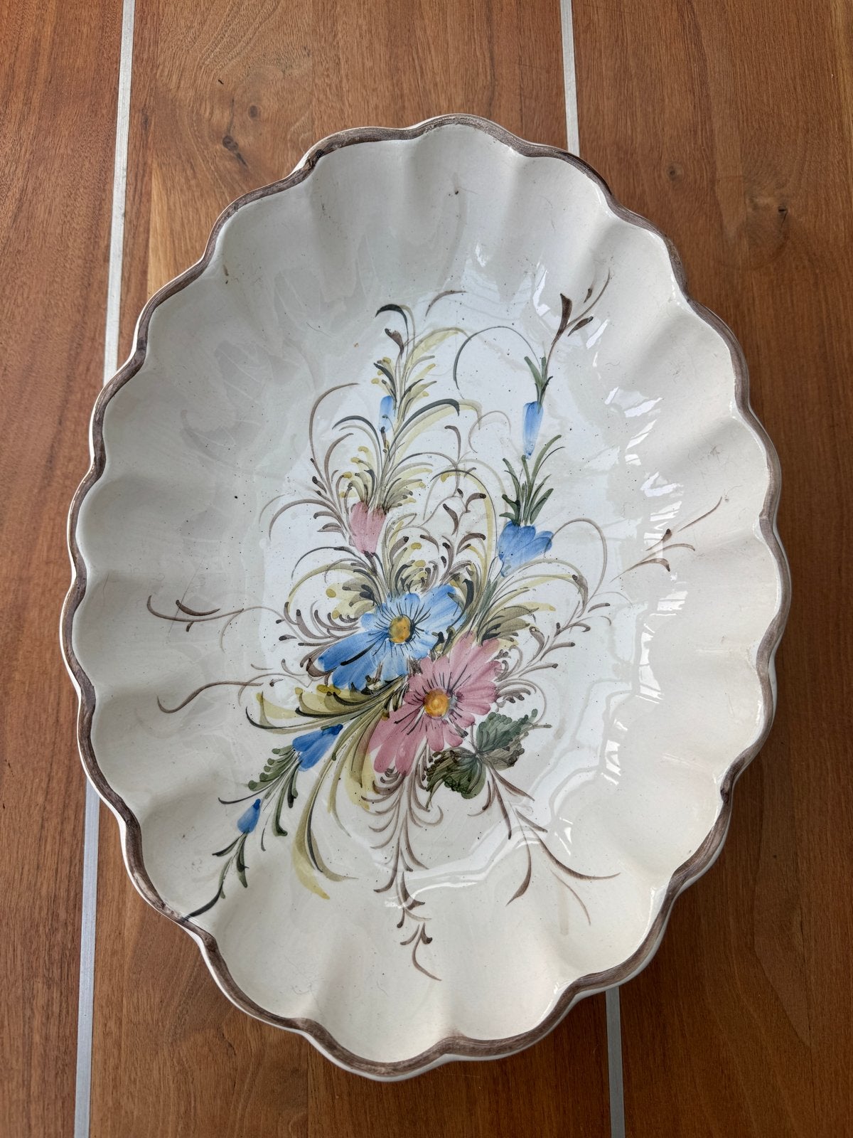 Bassano handgeschilderde schaal, bloemmotief, 30x22 cm, Ophalen