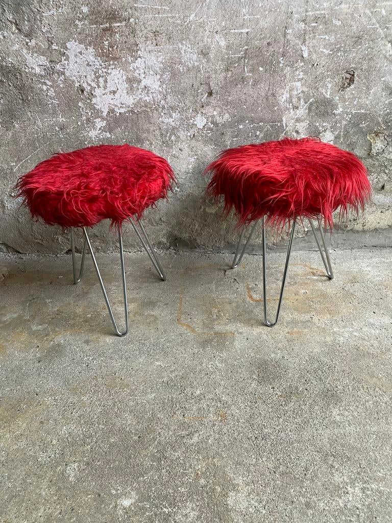 Fluffy 60s stool / hairpin kruk , 2 in voorraad, Huis en Inrichting, Krukjes, Gebruikt, Staal, Onbekend, Ophalen of Verzenden