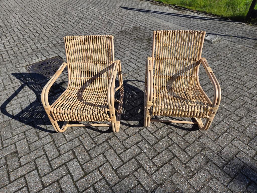 2 Rotan Ibiza stijl lounge stoelen, Ophalen, Twee, Bruin, Nieuw