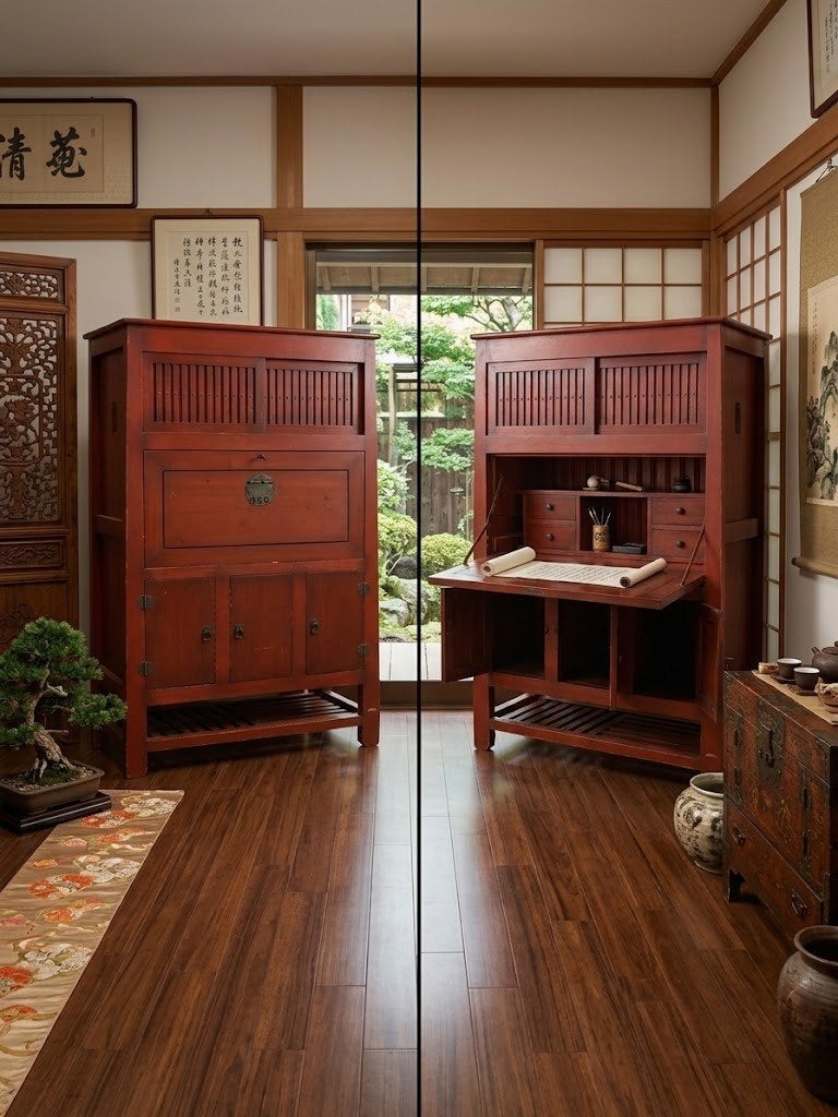 oud Chinees Kabinet/Bureau - Rood Hout, Ophalen