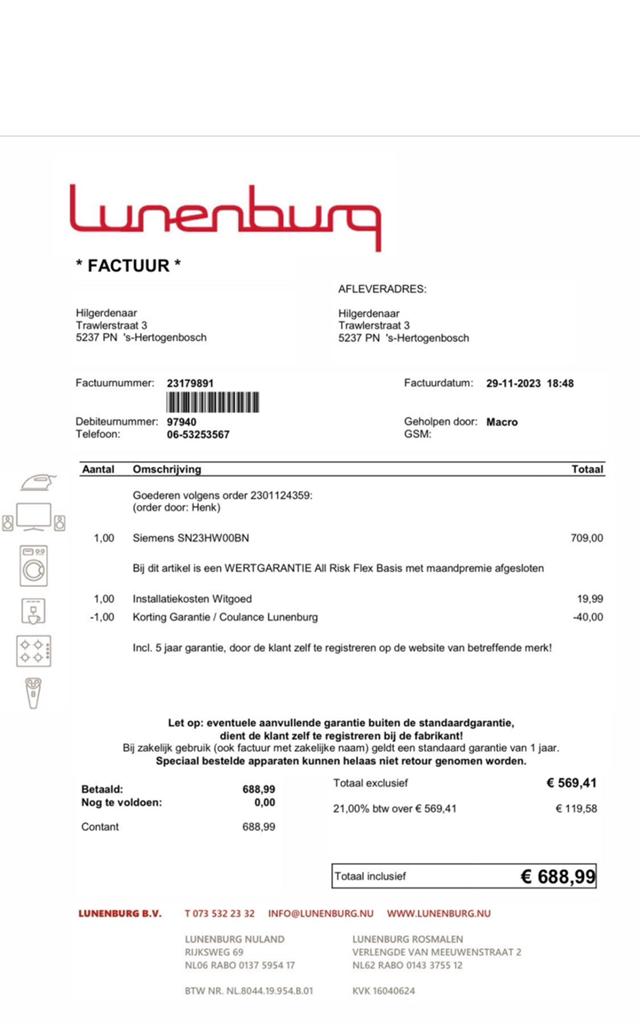 Vaatwasser Siemens type SN23HW00BN/38, Witgoed en Apparatuur, Vaatwasmachines, Ophalen, Zo goed als nieuw, 85 tot 90 cm, 45 tot 60 cm