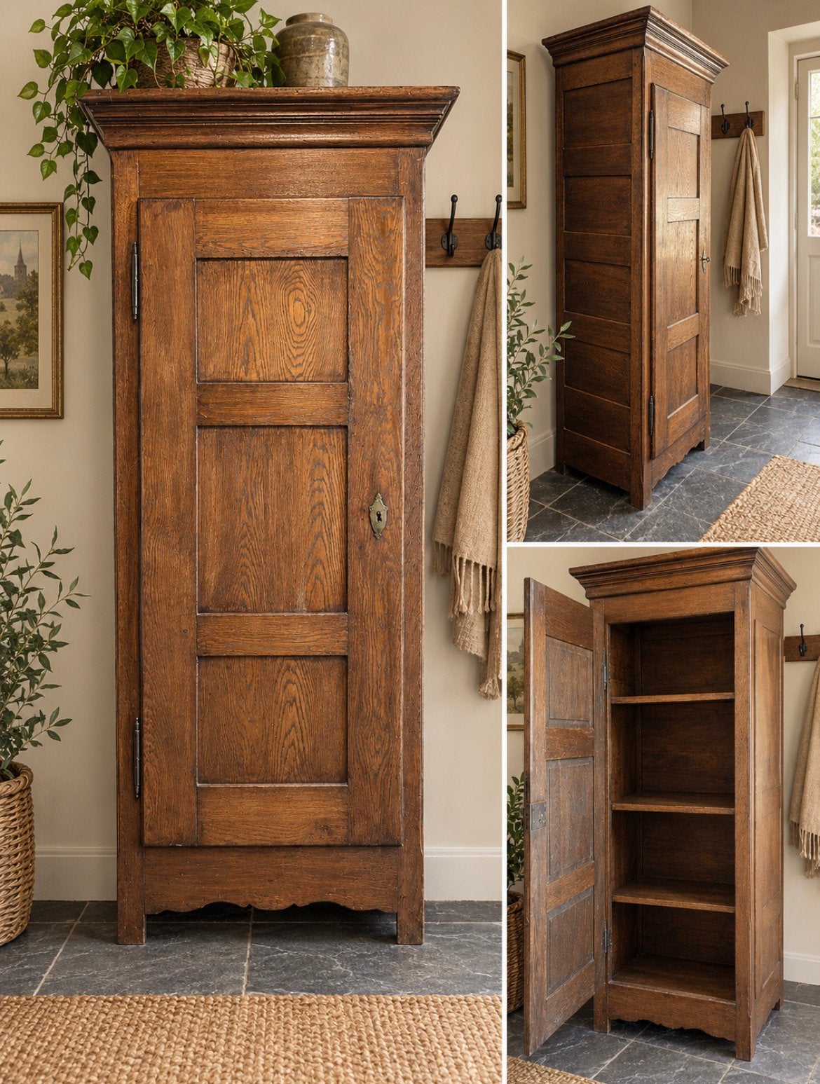 Antieke kast. Hoog 195 cm, breed 73cm, diep 52cm, Ophalen