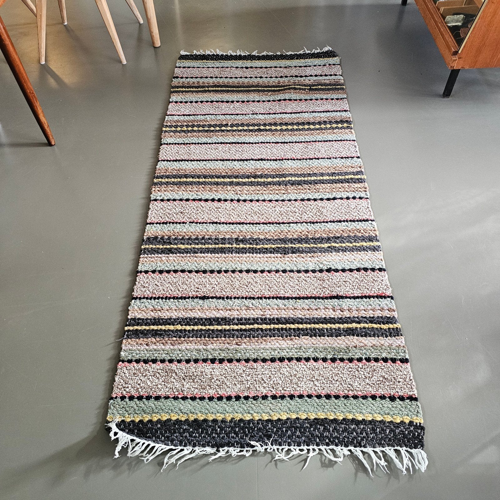 Vintage kleurig geweven Zweeds kleed 185x80 cm, Zo goed als nieuw, 150 tot 200 cm, Rechthoekig, 50 tot 100 cm