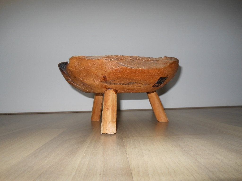 Houten schaal op pootjes, Ophalen of Verzenden, Gebruikt, Rond, Hout