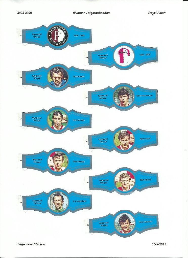 2008-2009 sigarenbandjes Royal Flush blauw- zilver Feyenoord, Verzamelen, Ophalen of Verzenden, Zo goed als nieuw, Sigarenbandjes