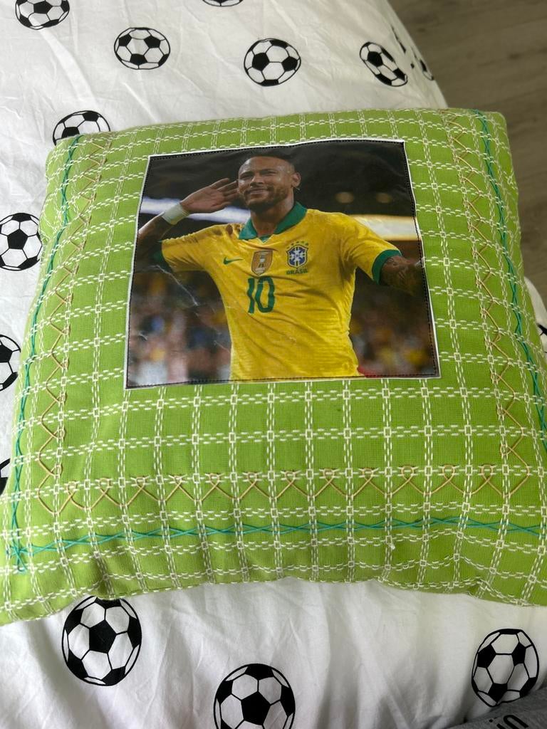 Neymar Jr. Voetbal Kussen - Groen, Verzenden, Gebruikt, Groen, Vierkant