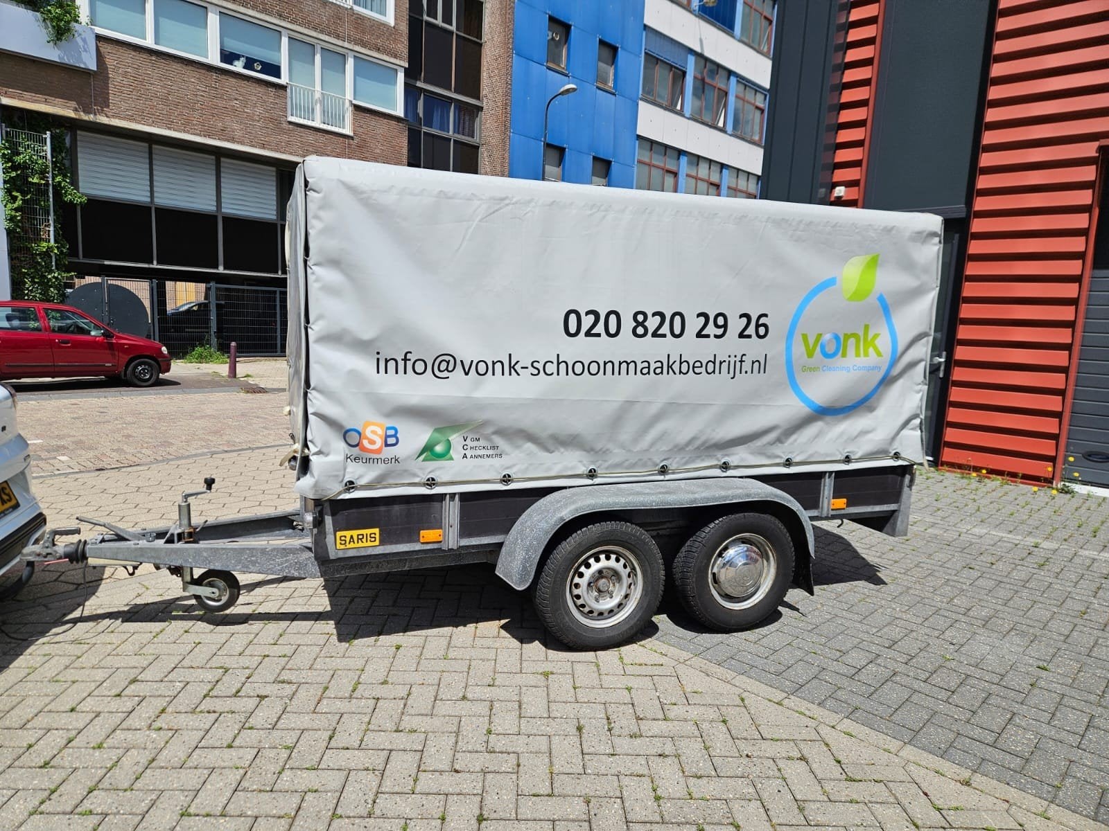 Saris aanhanger met huif - Dubbelasser, Auto diversen, Aanhangers en Bagagewagens, Ophalen, Gebruikt